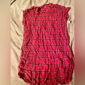 Plaid button front T-shirt dress